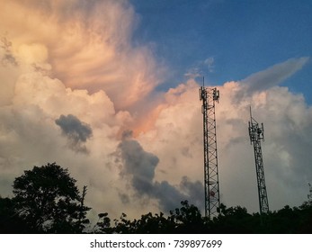 Mobile Tower And Blue Sky With Clunds