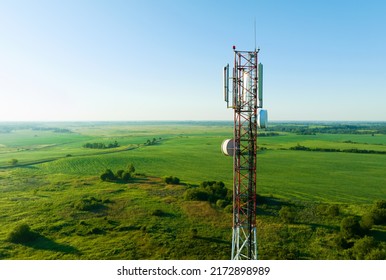 Mobile Tower installation. Cell site and Telecom Base Station. 5G internet online generation. Health Hazards Caused By Mobile Tower Radiation. Telecommunications and Wireless network. Wifi antenna. - Shutterstock ID 2172898989