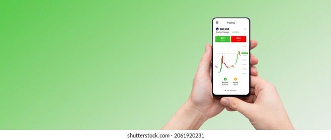 Mobile Trading App On Smartphone. Stock Market, Investment Banner Concept