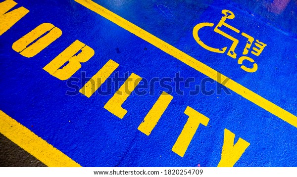 Mobility Car Park Markings In A Public Car Park,\
London, UK, with No\
People