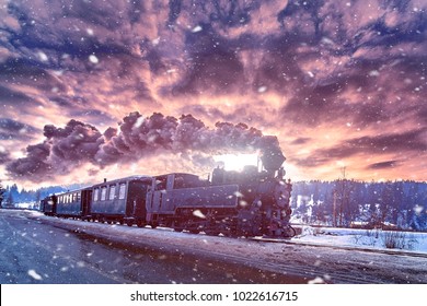 Mocanita,the steam train from Bucovina travel in winter time