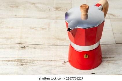 Mocha Pot On Wooden Floor, Coffee Machine