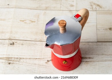 Mocha Pot On Wooden Floor, Coffee Machine