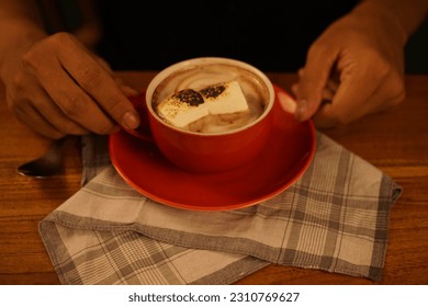 mochacinno with melted marshmellow , nice and great melted - Shutterstock ID 2310769627