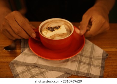 mochacinno with melted marshmellow , nice and great melted - Shutterstock ID 2310769629