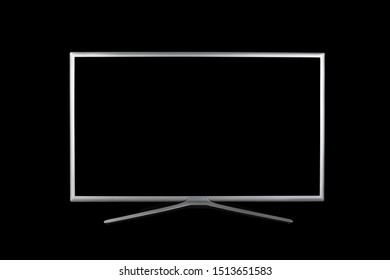 Mock Up 4K UHD Monitor Or TV With Black Screen Isolated On Black Background