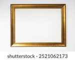 mock up antique rectangular wooden golden painting frame. transparent PNG. old horizontal wood picture frame isolated on white background with cut out canvas. Blank vintage photo frame on wall Mockup