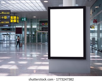 Mock up Banner blank Media advertisement interior Airport with People walking 