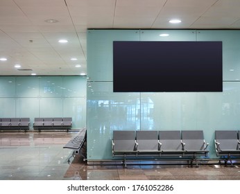 Mock Up Banner Digital Screen Display Indoor Waiting Room Public Building Airport Gate