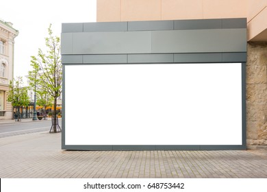 Mock up of big store blank showcase window in the classical building