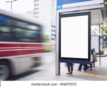 Mock Up Billboard Light Box At Bus Shelter Outdoor Street Sign Display