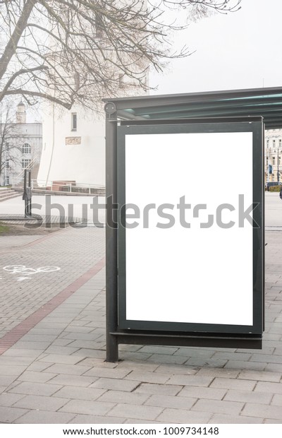 Mock\
up Billboard Light box at Bus Shelter outdoor\
street