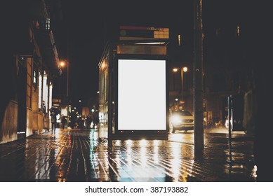 Mock Up Of Blank Advertising Light Box On The Bus Stop