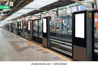 Mock Up Blank Digital Ads Poster On Train Platform.