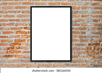 Mock Up Blank Poster Picture Frame On Brick Wall.