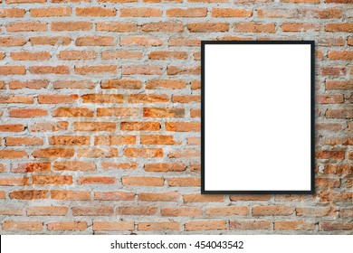 Mock Up Blank Poster Picture Frame On Brick Wall.