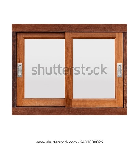Mock up brown wooden slide window frame isolated on white background with clipping path
