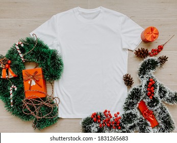 Mock Up Christmas Unisex T Shirt Flat Lay 