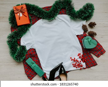 Mock Up Christmas Unisex T Shirt Flat Lay 