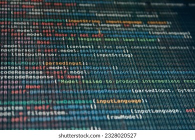 Mock code for an AI Large Language Model (LLM) that could intelligently answer questions. LLMs are one of the most popular implementations of recent Artificial Intelligence research. - Shutterstock ID 2328020527