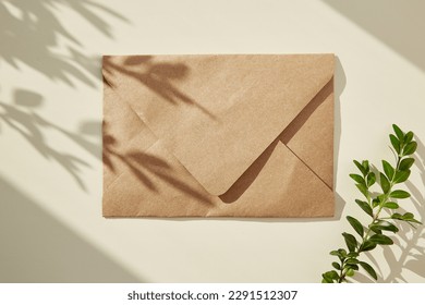 Mock up of craft envelope under shadow. Copy space.