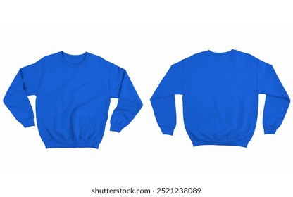 mock up design for a plain light blue crewneck sweater, front and back sweater design on a white background

