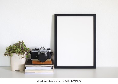 Mock Up Frame Photo  On Desk