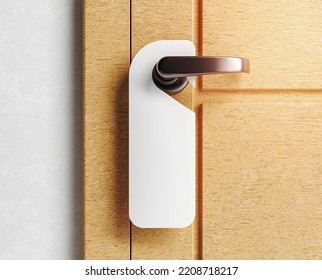 mock up of a hanger label on a wooden door. 3d rendering