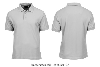 mock up image of a plain polo shirt front and back in gray on a white background

