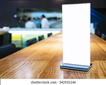 Mock Up Menu Frame On Table In Bar Restaurant Cafe With Bartender