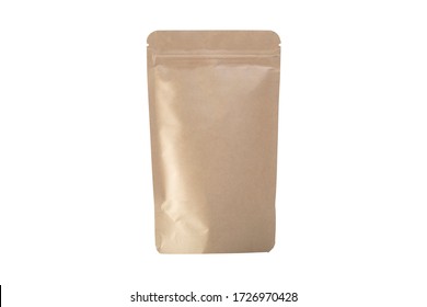 Mock up of organic paper plastic long expire bag and aluminum covered interior isolated on white background with clipping path.