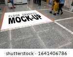Mock up perspective blank horizontal screen with clipping path on floor at walkway of shopping mall, empty space for insert graphic or text information or warning word
