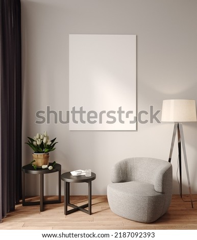 mock up poster frame in modern interior background, living room, 3d, rendering