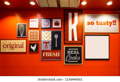 mock up poster frames on the wall of  restaurant interior background