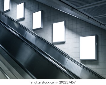 Mock up Poster media template Ads display in Subway station escalator