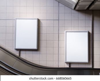 Mock Up Poster Media Template Ads Display In Subway Station Escalator