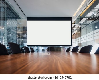 Mock up projector screen Presentation interior conference room Business meeting Office building