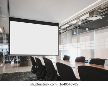 Mock Up Projector Screen Presentation Interior Conference Room Business Meeting Office Building