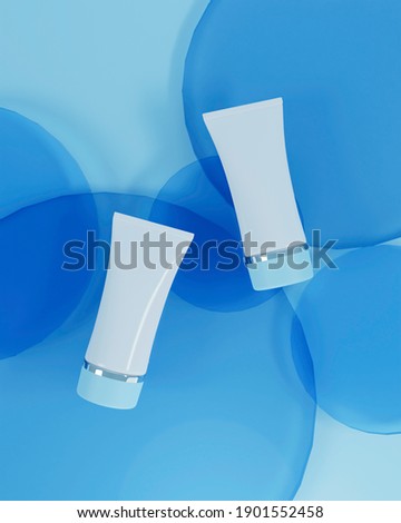 A mock up of realistic blank cosmetic tube isolated on bright blue background, 3d rendering , 3D illustration