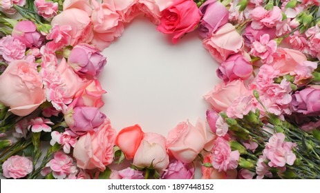 Mock Up Scene Creator With Pink Flowers On White Background