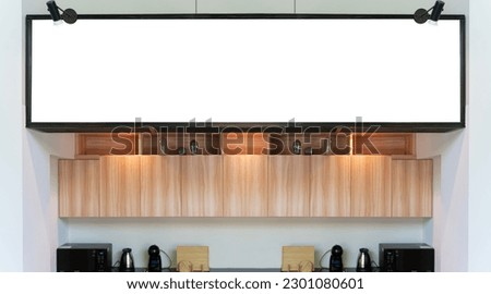 Mock up screen for Restaurant Menu Cafe Food Business. Long mockup image of Blank billboard white screen posters for advertising, Blank photo frames display in coffee shop for your design