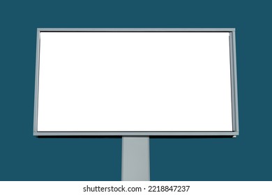 Mock Up: Blank White Billboard Or Large Display Against Blue-green Background - Front View. Isolated, Consumerism, White Screen, Template, Mockup, Copy Space And Advertising Concept