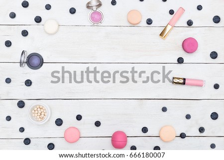 mock up. cosmetics on white wooden background