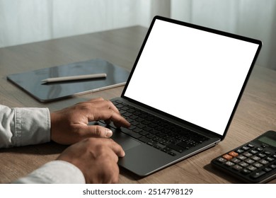 mock up Using laptop with blank screen computer modern
