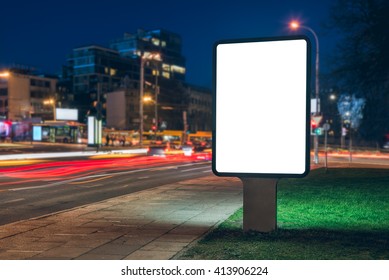 Mock Up Of Vertical Street Billboard At Night