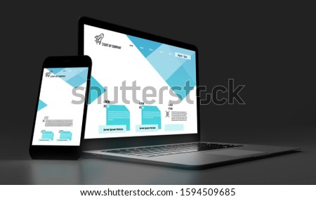 Mock up view of devices on a dark background - 3d rendering
