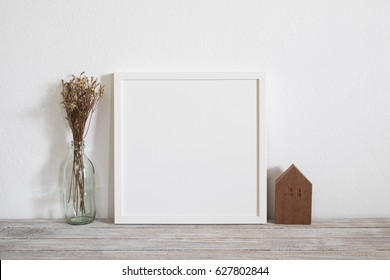 Mock Up White  Square Frame Poster In Room