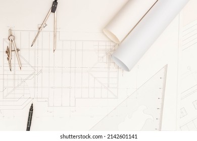 Mockup Architectural Concept Top View Drawing Stock Photo 2142601141