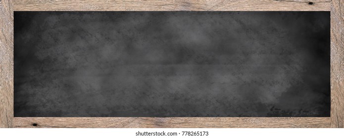 Mockup Art Of Vintage Chalk Board Background Texture With Old Vintage Wooden Frame,panoramic Image For Work About Design Element Concept