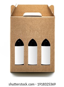 A mockup with an avana cardboard box and 3 bottles with white labels. Perfect shot for commercials.